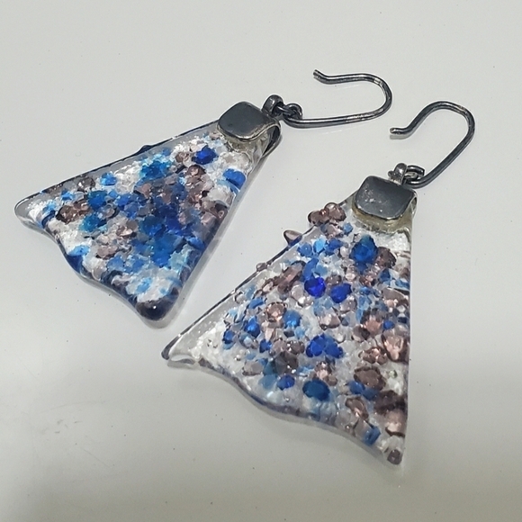 925 Silver Triangular Royal Blue Dangling Earrings For Women. 🌴 - Picture 1 of 4
